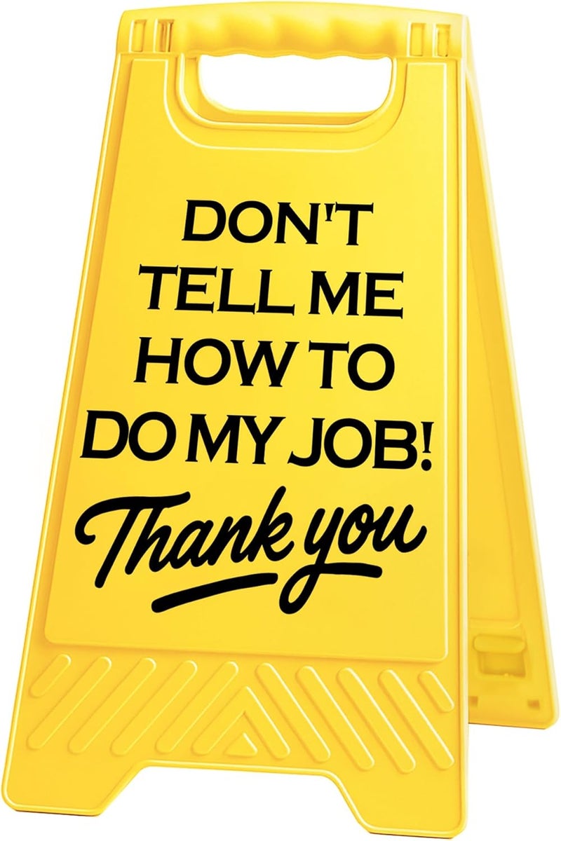 EXUBERIUM Caution Don't Tell Me How To Do My Job Funny Office Desk Decor Sign Gift for Women Coworkers Sarcastic Desk Decor Multi-functional Phone Holder Mirror Table Sign Birthday White Elephant Gift - Image 1